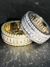 Anillo De PLATA 925 Maciza Con Diamantes Baguette Simulados Bañado en Oro 14K Oro Wedding Banda price
