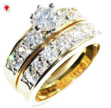 Circonita Cúbica Oro Amarillo Wedding Ring Set 2 PC Engagemen Banda De Calidad 9 Oro Wedding Banda price