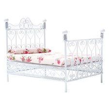 Cama doble de metal 1:12 con colchón estampado de flores mini casa miniatura Cama price