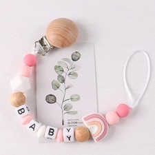Nombre Personalizado Silicona Maniquí Clip Madera Flor Chupete Cadena Correa Regalos Nuevo Pacifier price