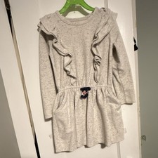 Vestido Cat & Jack Niñas 5T Gris Moteado Tejido Ajuste y Acampanado Manga Volantes Vestido de niña price