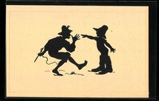 Postal de artista Paul Konewka: hombre y niño bailando con botas de siete millas Botas de niño price