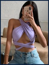 Top corto de mujer cuello halter tirantes recorte sin espalda vendaje sin mangas Tirantes Top de mujer price