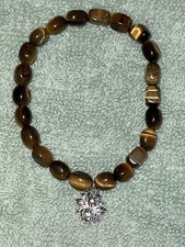 Pulsera elástica ojo de tigre natural plata de ley 925 dije flor de loto 7,5"⁠ Oro Bracelet price