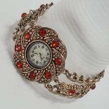 Reloj de moda vintage para mujer, pedrería roja, pulsera, cuarzo batte Oro Bracelet price