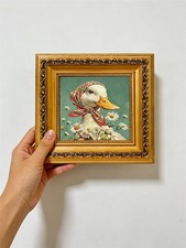 Pañuelo Floral Pato Blanco Impasto Pintura al Óleo, Madera Maciza Enmarcado Pared Cuadrada Headscarf price