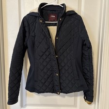 Chaqueta con Capucha CI SONO Cavalini Azul Marino Cremallera A Presión Acolchada Polar Forrada Bolsillos Talla S Jacket de mujer price