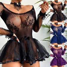 Camisón de malla de encaje para mujer Lencería Ropa de dormir transparente Ropa interior Pjs Albornoz price