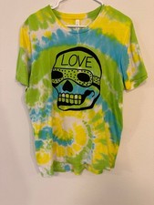 Camiseta Love Skull Tie Dye Gráfica Lona Bella M Grande Azul Verde Amarillo Camiseta Camisa de hombre price