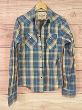 Camisa Occidental HOLLISTER TALLA L Azul Cuadros Algodón Perla Cierre Botón Camisa de hombre price