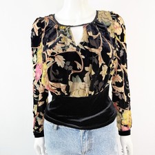 Blusa Top Bebe Negra Floral Terciopelo Burnout Talla S Manga Larga Bebé Shorts price