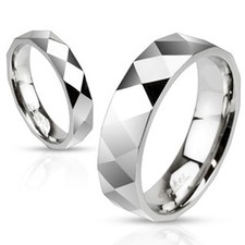 Anillo de Acero Inoxidable Plata Delgado 4 mm Corte Diamante Facetado Anillo de bisutería price