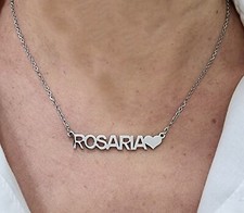 Collar De Mujer Con Nombre Y Corazón Cadena De Acero Color Plata Brillante Para Collar con piedras de colores price
