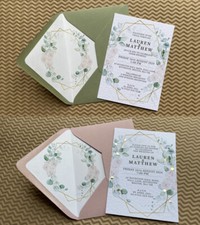 Lujo Eucalipto Rubor Rosa Rosas Geométrico Oro BODA TARJETAS DE INVITACIÓN Davetiye price