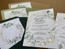Guirnalda de hojas de eucalipto de lujo INVITACIÓN DE BODA tarjetas follaje verde invitación Davetiye price