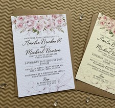 Pack de 2 tarjetas rosas peonía rubor rosa invitaciones boda flores rústicas invitación Davetiye price