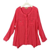 Democracy Airy Modesto Botón Top Túnica Manga Larga Bolsillos Coral Mujeres 2X Boho Túnica modest fashion price