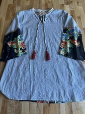 Túnica para mujer manga campana estampado mixto azul blanco rayas floral boho bordado S Túnica modest fashion price