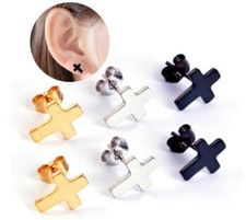 Nuevos aretes cruzados para hombres y mujeres con tachuelas perforadoras de oreja de acero quirúrgico plateado dorado negro Piercing de oro y plata price