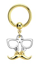 Anillo De Piercing Íntimo BCR 1,6mm Oro Plata Con Colgante De Gafas Y Bigote Piercing de oro y plata price
