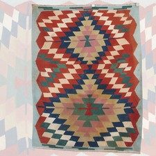 Kilim azul hecho a mano vintage - 4x5 pies | alfombra turca tribal de lana pa... Kilim price