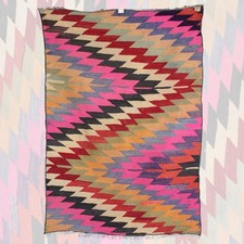 Boho Kilim hecho a mano vintage - 3x4 pies | Alfombra turca rosa de tejido pl... Kilim price
