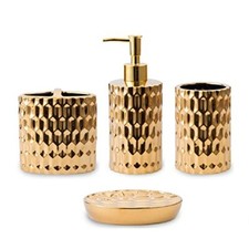 Juego de accesorios de baño de cerámica dorada de 4 piezas para el hogar Set de accesorios de baño price