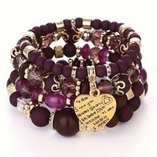 Pulsera de moda púrpura 4 piezas estilo étnico bohemio con cuentas de corazón para mujer Bijuteri Bilezik price