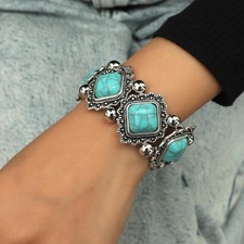 New Fashion Boho Turquoises Ear Studs Bracelet Bangle For Women Ethnic Vintage Bijuteri Bilezik price