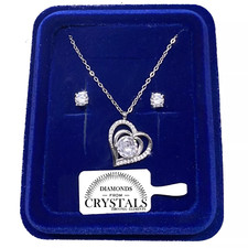 Collar Corazón Estilizado Pendiente de Diamante Pl. Oro Blanco 18k con Cristales Collar con Diamante price