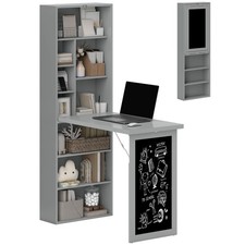HOMCOM Escritorio Convertible Plegable con Pizarra y Estantería, Gris Escritorio price