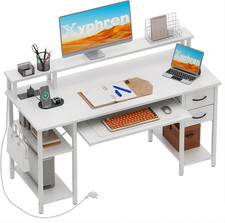 Escritorio de computadora con cajones y tomas de corriente, escritorio de oficina con monitor de almacenamiento Sta Escritorio price