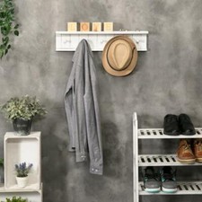 Estante y toallero flotante de madera blanca vintage montado en la pared con 5 ganchos Albornoz Percha price