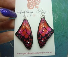 Butterfly Wing Earrings Swarovski Jeweled Red Pink & Orange - Fairy Jewellery, Swarovski Pendientes price