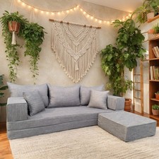 Sofá MAJLIS árabe a medida | Decoración bohemia para sala de estar | Juego de sofá ESQUINA de lino Esquina Sofa/ Set price