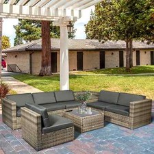 Juego de sofá esquinero de ratán de patio de 8 piezas cojín de mesa auxiliar de jardín de 6 plazas ** Esquina Sofa/ Set price