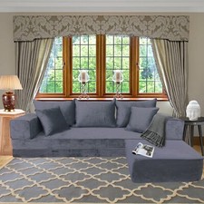 Sofá árabe MAJLIS | Juego de SOFA de terciopelo gris esquina HECHO A MANO | Cojines de piso boho Esquina Sofa/ Set price