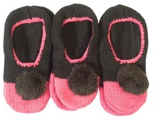 Damas 3 pares de calcetines pantuflas pompones ex venta al por menor ciruela negra oferta de ganga Slipper Calcetines de mujer price