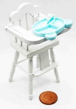 Silla Alta Casa De Muñecas Bebés 1:12 Blanco Azul Con Plato Y Cuchara Alta Silla price