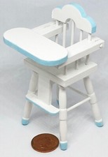 Casa de Muñecas Bebés Silla Alta Blanco Y Azul Madera 1:12 Escala Miniatura Au Alta Silla price