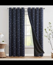 Juego de 2 paneles 100 % cortinas opacas para dormitorio lunares plateados impresos en lámina 84 pulgadas Dormitorio Textiles y Ajuar Set price