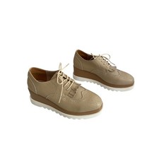 Moda Beige Plataforma Brogue Oxfords Kiltie Flecos Punta de Ala Cuña Zapatos Talla 9 Alta- Heeled Zapatos price