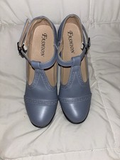 Mujer Azul Mary Jane Tacón Bloque Imitación Cuero Punta Redonda Hebilla 8 M Alta- Heeled Zapatos price