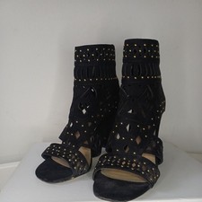 Zapato Botas de Very Talla 5 Negro Dorado Gamuza Bloque Tacón Tacones Altos Alta- Heeled Zapatos price
