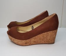 SIGUIENTE TALLA 6.5UK EUR40 MUJER MARRÓN GAMUZA CORCHO CUÑA TACÓN PEEP TOE SANDALIAS ZAPATOS Alta- Heeled Zapatos price