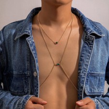 Sexy pulsera de pecho de diamantes verdes simulados collar de cadena para hombre hueca Cuerpo Chain price