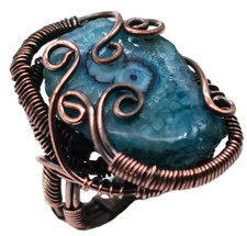 Anillo con cable de cobre de piedras preciosas naturales de ágata azul crudo talla EE. UU. 7,5 A249 Plata Anillo price