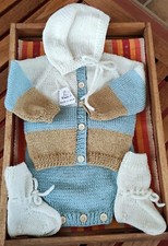 Conjunto punto para bebé cubrepañal, jersey, capota y patucos. 6-12 meses Patucos para bebé price