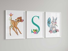 Impresiones Bambi personalizadas, estampado de dormitorio de animales (juego de 3) cuadros guardería Set para habitación de bebé e infantil price