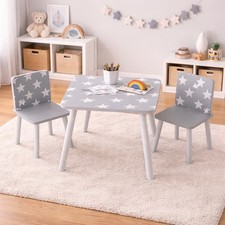 Juego de mesa y 2 sillas temáticas estrellas infantiles, gris/blanco, de 18 meses a 6 años Set para habitación de bebé e infantil price